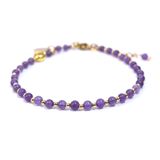 Morchic 3mm Purple Amethyst Quartz Natural Gemstone Beaded Bracelet for Women, Dainty Charm Jewelry, Adjustable 7.1-8.6", Ideal Birthday Holiday Gift