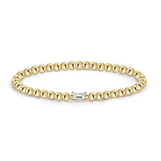Free bird Gold Bracelets for Women, Dainty Gold Beaded Birthstone Bracelet with Baguette CZ 14K Gold Plated Stacking Birthstone Bracelets for Women,Pulsera para Mujer