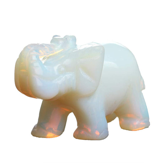 YWG Stone Opal Opalite Elephant 1.5 Inches Statue Crafts Natural Stone Carved Figurine Chakra Carving Healing Reiki with Free Pouch