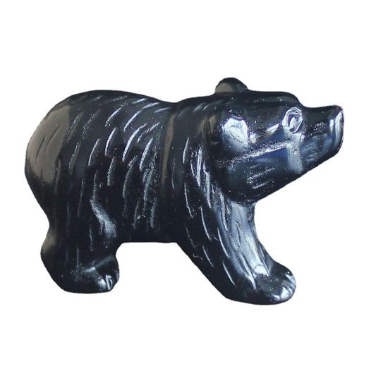 HLbshi Hand Carved Gemstone Crystal Bear Figurine Animal Statue Carving Office Home Decor Collections 2'' (Black Obsidian)