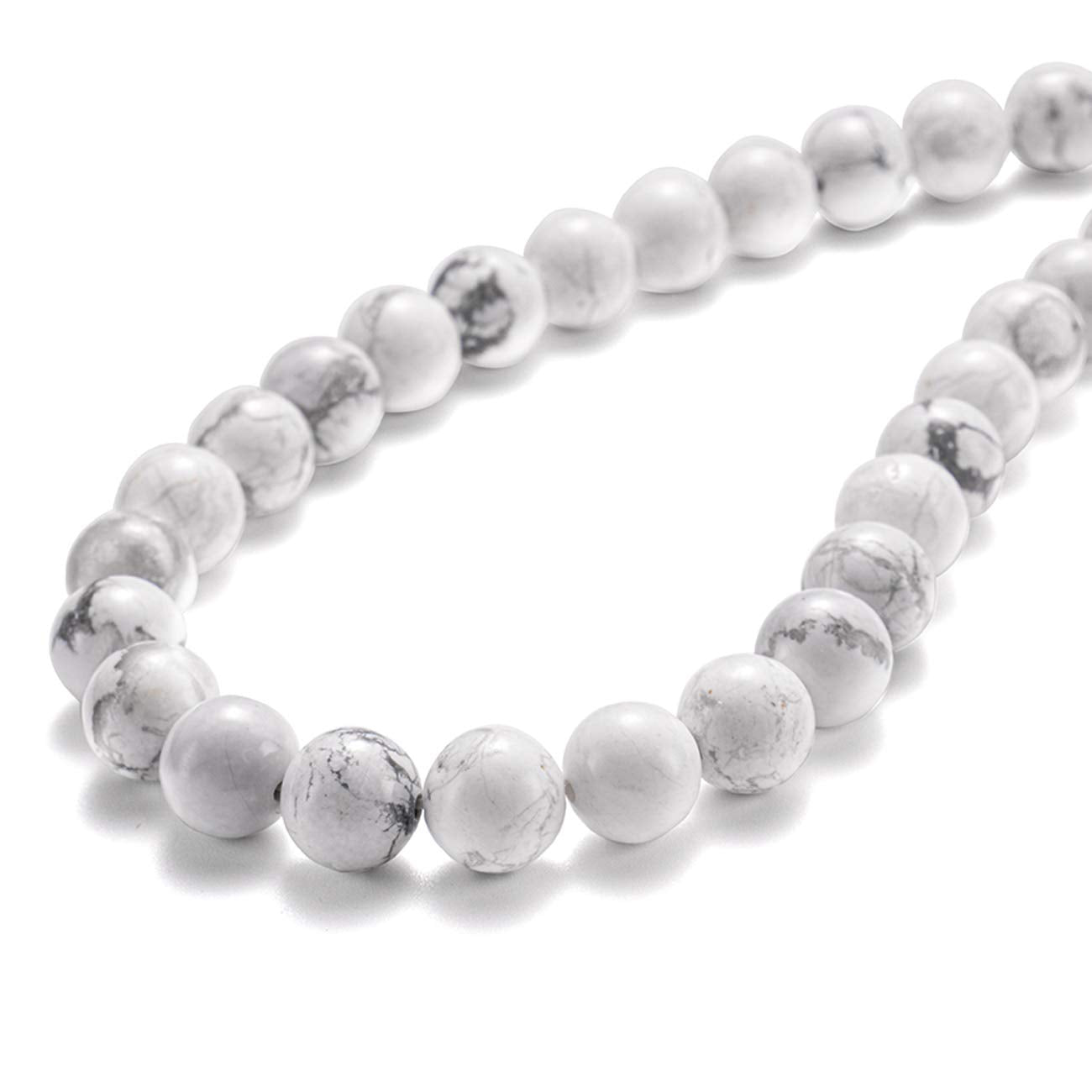 BEADIA Natural White Howlite Stone Round Loose Semi Gemstone Beads for Jewelry Making 6MM 61PCS