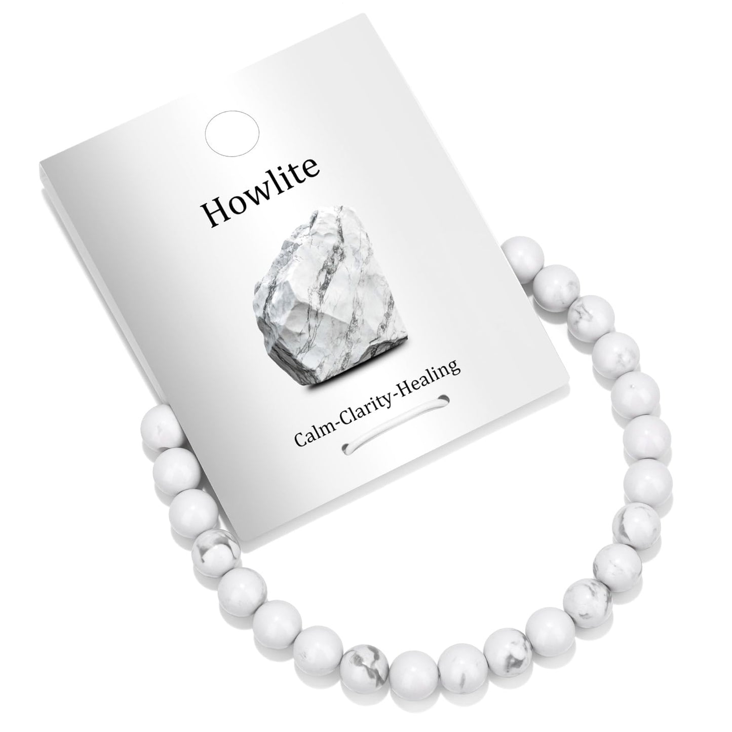 Vinswet Healing Crystal Bracelets for Women Men 6mm Howlite Natural Stone Beaded Stretch Bracelet Handmade Gemstone Reiki Spiritual Jewelry Gifts