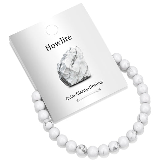 Vinswet Healing Crystal Bracelets for Women Men 6mm Howlite Natural Stone Beaded Stretch Bracelet Handmade Gemstone Reiki Spiritual Jewelry Gifts