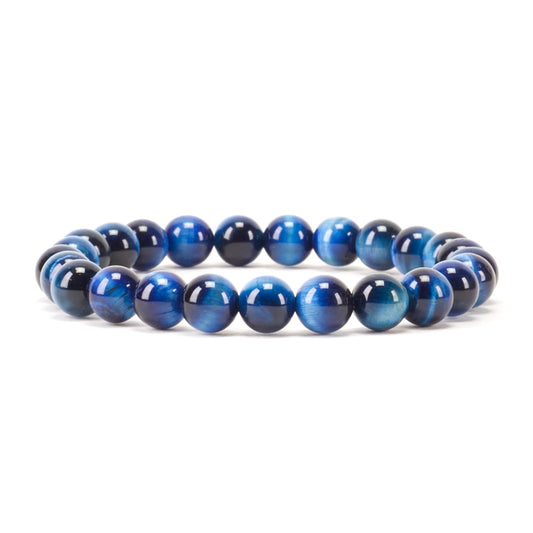 Cherry Tree Collection Jade Blue Tiger's Eye Beaded Bracelet – Genuine 8mm Gemstone Stretch Bracelet for Men & Women – Handmade Crystal Bracelet - (Jade Blue Tiger's Eye - M)