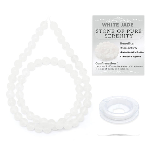 CMBYN Natural Stone Beads Round Genuine Real Stone Beading Strand Loose Gemstones DIY Smooth Bead for Bracelet Necklace Earrings Jewelry Making (White Jade, 6mm 60 Pieces)
