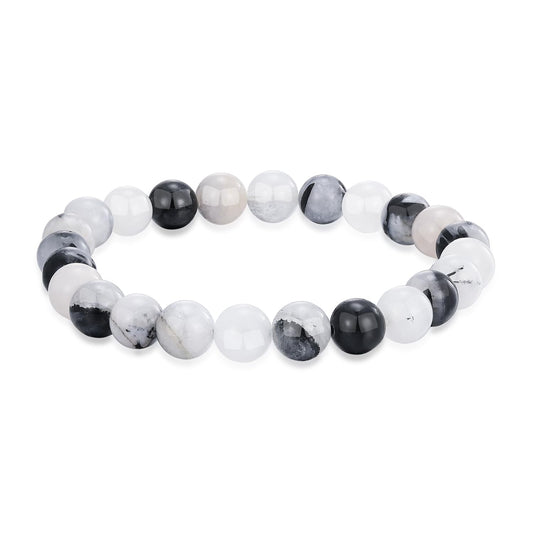 Crystal Vibe Manifestation Bracelet - Handmade Natural Black Rutile Tourmaline Quartz Stone 8mm Beaded Bracelet - Yoga Bracelet Gift for Him Her - Elastic Adjustable Size