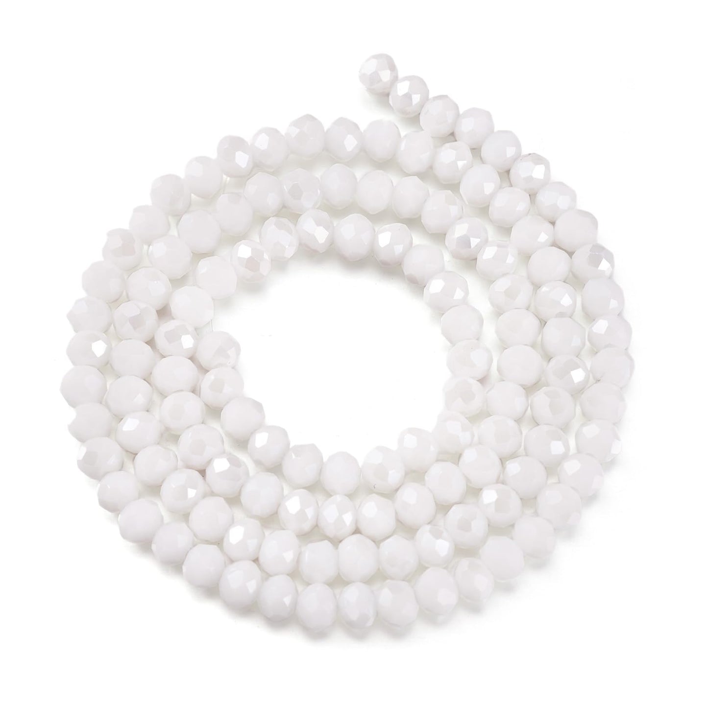 10 Strands Faceted Round White Glass Beads 4mm Rondelle Briolette AB Color Crystal Beads Bulk 1300pcs Tiny Loose Spacer Ball for Bracelets Jewelry Making