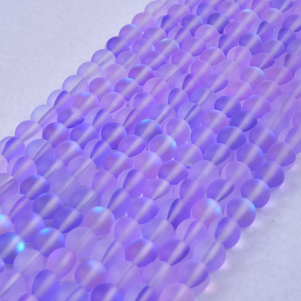Asingeloo 48PCS 8mm Natural Violet Purple Mystic Aura Quartz Gemstone Frosted Matte Titanium Round Loose Spacer Beads 15 inch Full Strand Crystal Healing Power Quartz