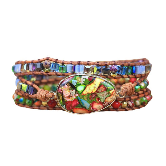 ZOSOJONA Women Wrap Bracelet Boho Natural Jasper Crystal Stone Beads Strand Bracelets (Colored turquoise)