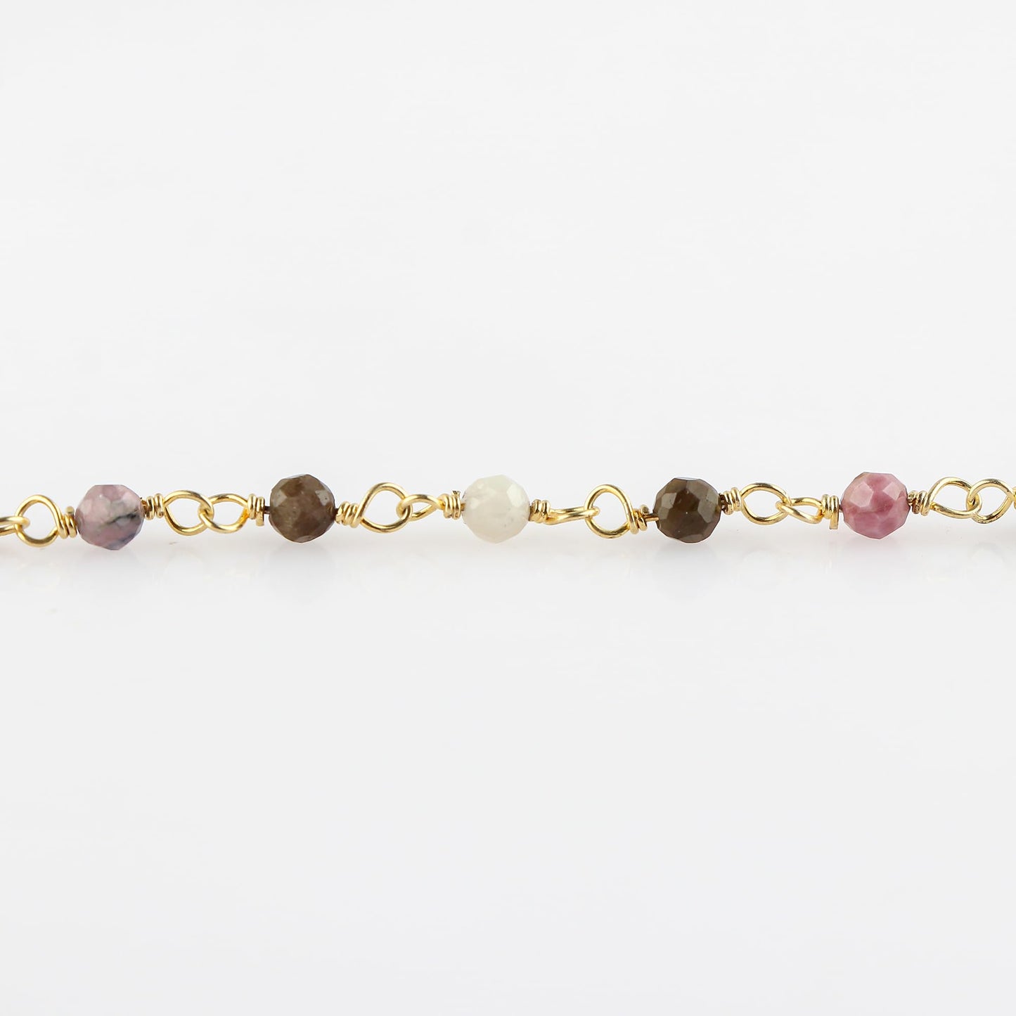 CRYSTALINES Natural Multi Tourmaline Gemstone Cluster Bracelet, 14K Gold Plated Rosary Chain Beads, Handmade Boho Jewelry for Women, Healing Crystals, Christmas Gift Size- 8inch