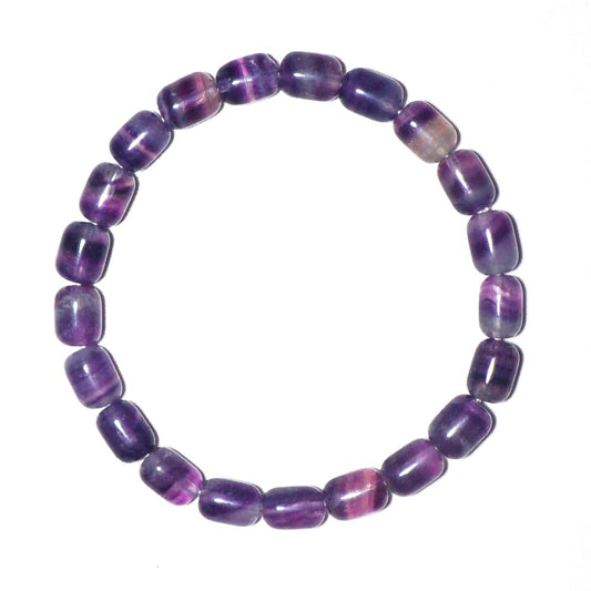 OwizJade Rainbow Fluorite Bracelet | 8x12mm Cylinder Beads | Natural Chakra Crystal | Clarity & Focus | Fits for Medium Wirst 7-7.5" | Each Bead Displays Unique Purple-Green-Blue Gradients