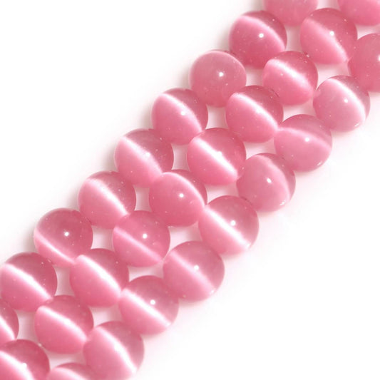 HAAMIIQII 45pcs 8mm Pink Cat Eye Beads Round Loose Gemstone Beads for Jewelry Making Strand 15 Inch