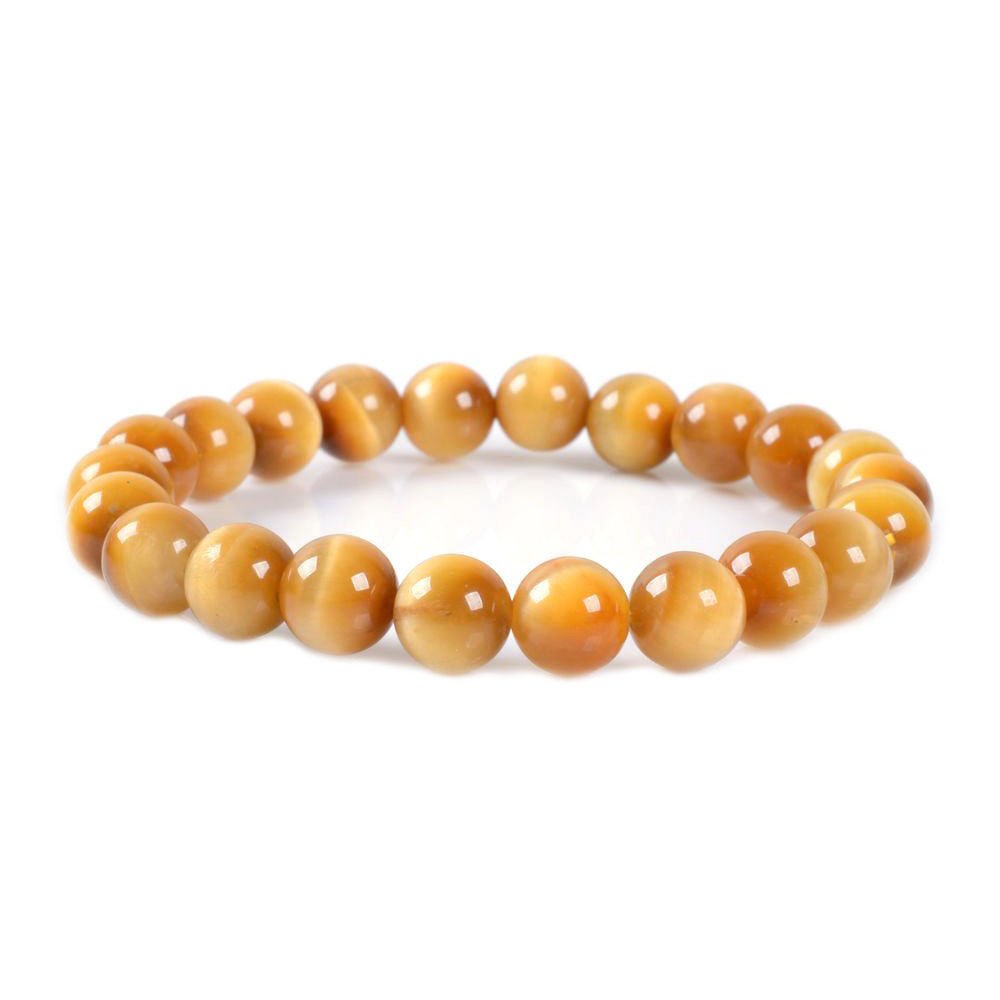 Justinstones AAA Yellow Gold Tiger's eye Gemstone 8mm Round Beads Stretch Bracelet 7 Inch Unisex