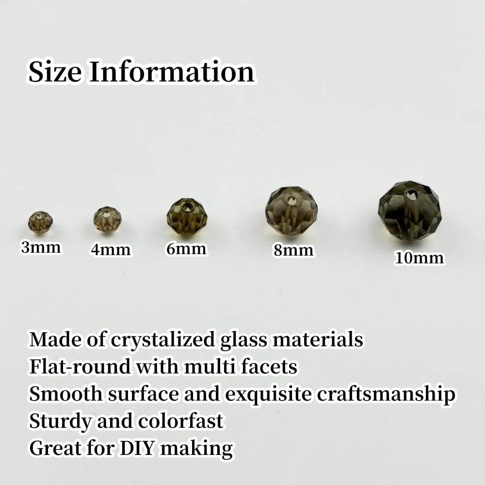 YUEXIGO 250pcs 6mm Crystal Glass Beads for Jewelry Making, Faceted Rondelle Glass Spacer Beads for Wind Chimes Bracelet Earring Necklace DIY Craft(Gray)