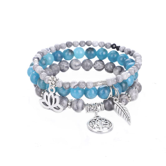 UEUC Tree of Life Yoga Healing Stone Bracelets, Multilayer Lotus Chakra Stone Reiki Bracelet Sets, Anxiety Crystal Natural Stone,for Women Stress Relief(#137)