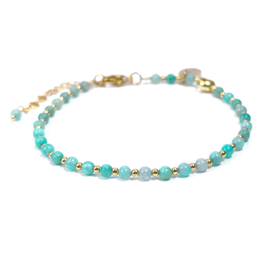 Morchic 3mm Green Amazonite Natural Gemstone Beaded Bracelet for Women, Dainty Tiny Charm Jewelry, Adjustable 7.1-8.6", Ideal Birthday Holiday Gift