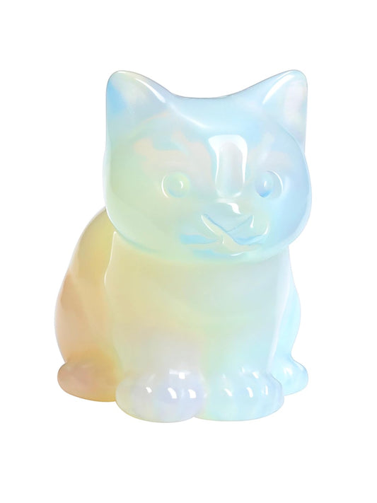 CrystalTears Opalite Crystal Cat Figurine Carved Healing Crystal Gemstone Cat Lucky Cute Stone Cat Statue for Home Office Desk Meditation Decor Crystal Gifts for Women Men Cat Lover Christmas