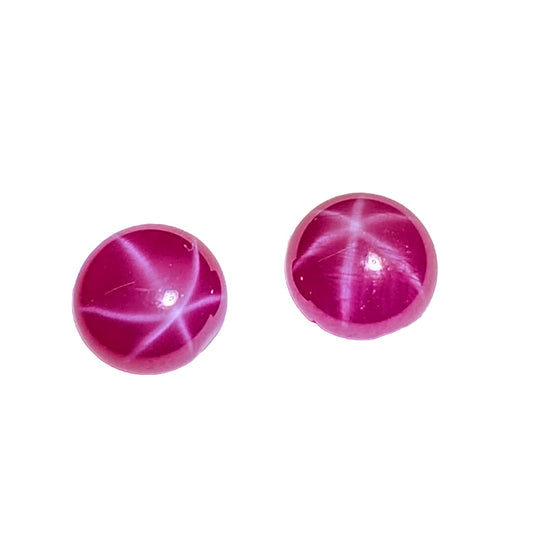 GEMHUB 6.75 Ct - 2 Pcs Natural 6 Rays Precious Star Pink Ruby Loose Gemstones Pair Round Cabochon Pink Star Ruby…