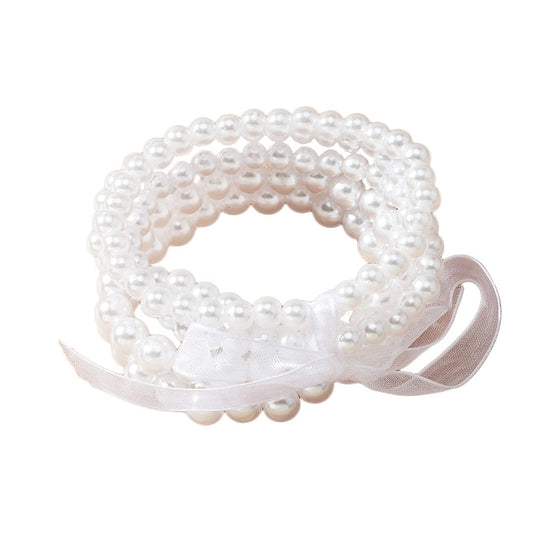 COLORFUL BLING Women Multilayer Temperament Imitated Pearl Stackable Strand Bracelets Beaded Seed Heart Rhinestone Crystal Stretch Bracelet Wedding Wrist Jewelry-5pcs bows