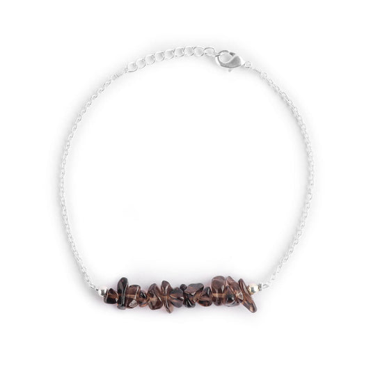 Gemimpression Handmade Smoky Quartz Chips Bar Bracelet – Natural Energy Healing Crystals – Silver Plated Adjustable 8 Inch Chain – Christmas Gift