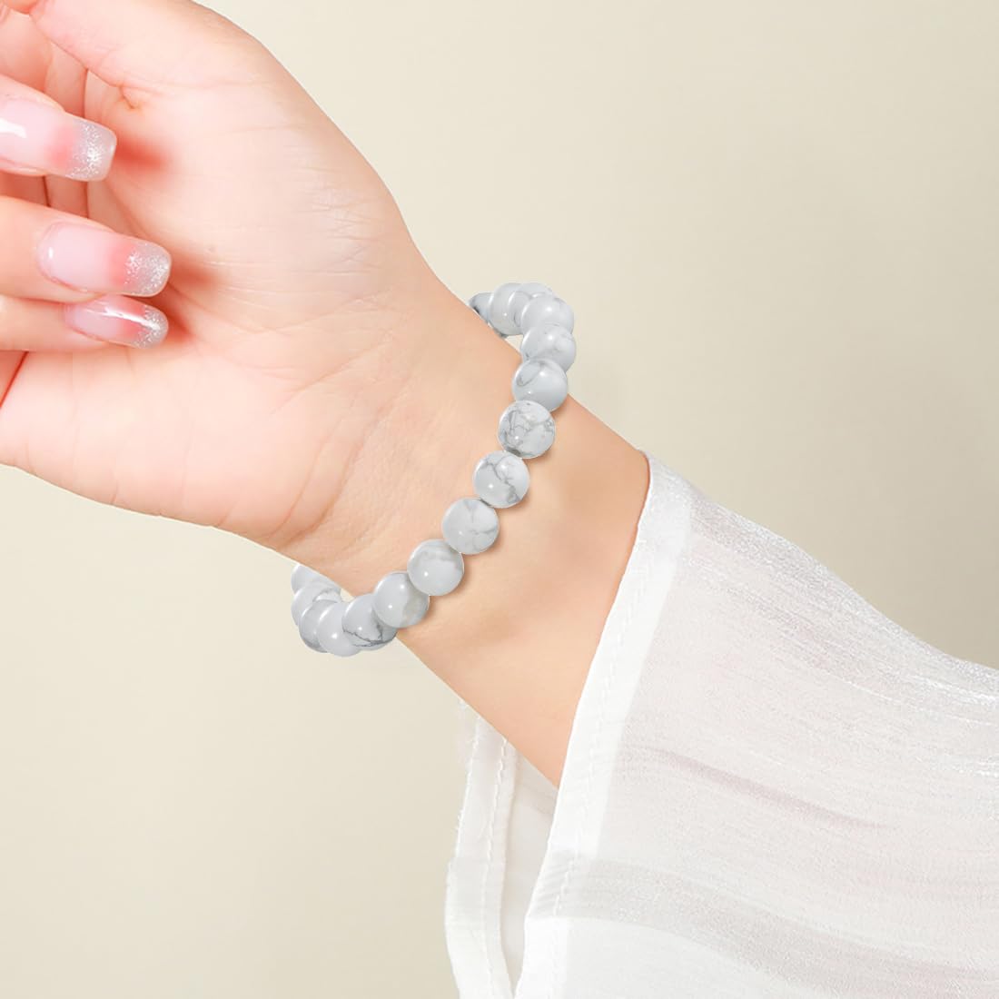 Udolfly Womens Crystal Beaded Bracelets for Women Men Protective Energy Bracelet Natural Gemstone Bead Bracelet 8mm Howlite