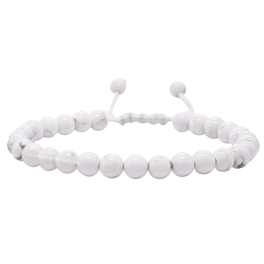 Amazing Gemstone Howlite Bracelet, Gifts For Men & Women - Protection Healing Crystal Bracelet - 6mm Gemstone Beaded Adjustable Bracelet, Pulseras Para Hombres Mujer Stocking Stuffers