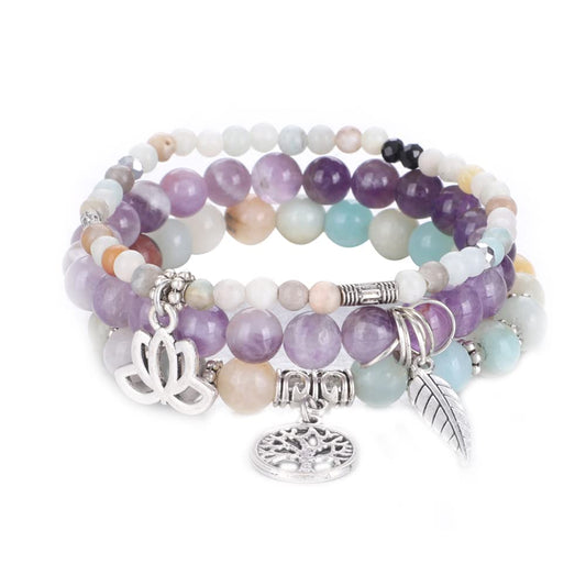 UEUC Tree of Life Yoga Healing Stone Bracelets, Multilayer Lotus Chakra Stone Reiki Bracelet Sets, Anxiety Crystal Natural Stone,for Women Stress Relief(#135)