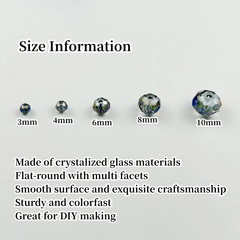 YUEXIGO 600pcs 3mm Crystal Glass Beads for Jewelry Making, Faceted Rondelle Glass Spacer Beads for Wind Chimes Bracelet Earring Necklace DIY Craft(Transparent Blue)
