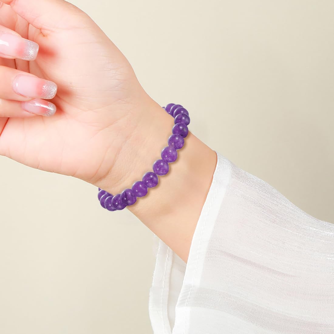 Udolfly Womens Crystal Beaded Bracelets for Women Men Protective Energy Bracelet Natural Gemstone Bead Bracelet 8mm Amethyst