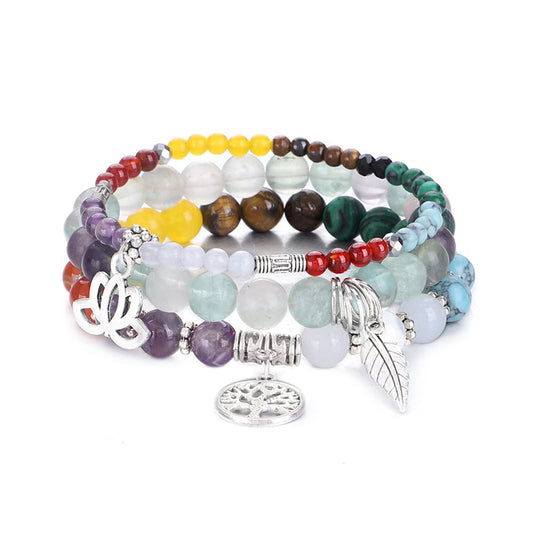 UEUC Tree of Life Yoga Healing Stone Bracelets, Multilayer Lotus Chakra Stone Reiki Bracelet Sets, Anxiety Crystal Natural Stone,for Women Stress Relief(#140)