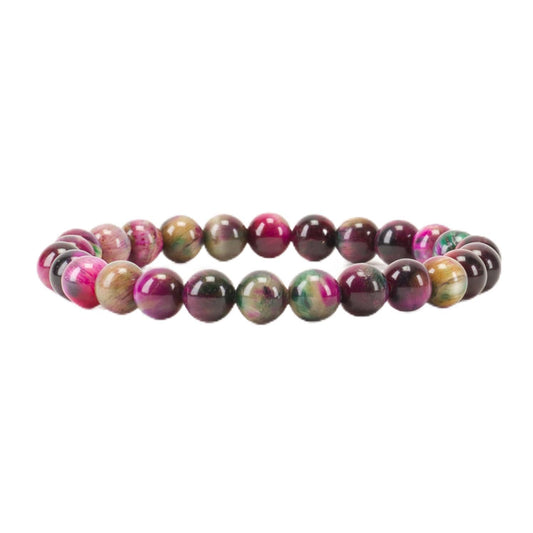 Cherry Tree Collection Rainbow Tiger's Eye Beaded Bracelet – Genuine 8mm Gemstone Stretch Bracelet for Men & Women – Handmade Crystal Bracelet - (Rainbow Tiger's Eye - M)