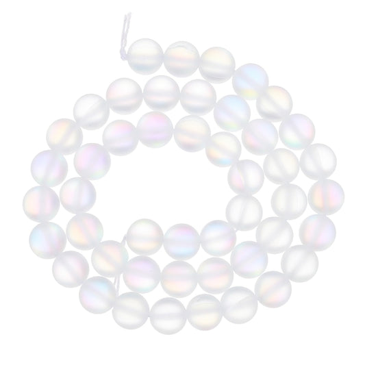 uxcell Matte Crystal Glass Beads 8mm Synthetic Frosted Shining Semi-Precious Round Loose Beads Synthetic Moonstone for Jewelry Making DIY Bracelet, White