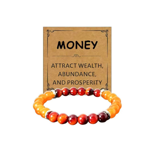 Adjustable Crystal Money Bracelets for Women Aventurine & Tiger-Eye Stone Beaded Bracelet Wealth Attraction Feng Shui Good Luck Elastic Bracelets Natural Healing Protection Jade Spiritual Jewelry (Wealth-Red)