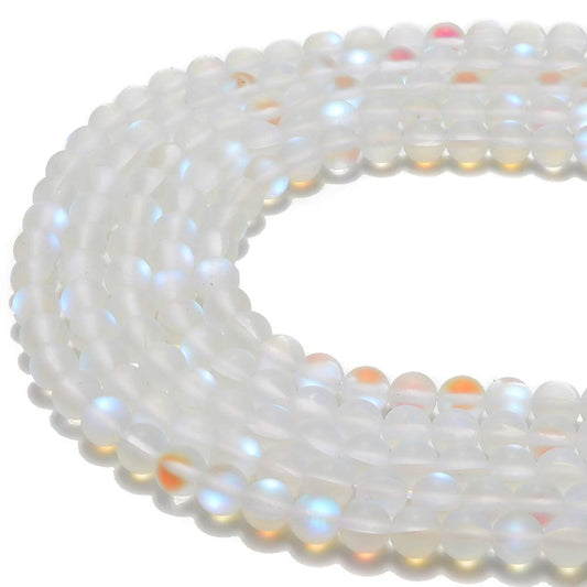 PLTbeads Gorgeous Moonstone Crystal Glass Natural Gemstone Loose Beads 6mm Matte Round Approxi 15 inch DIY Bracelet Necklace for Jewelry Making