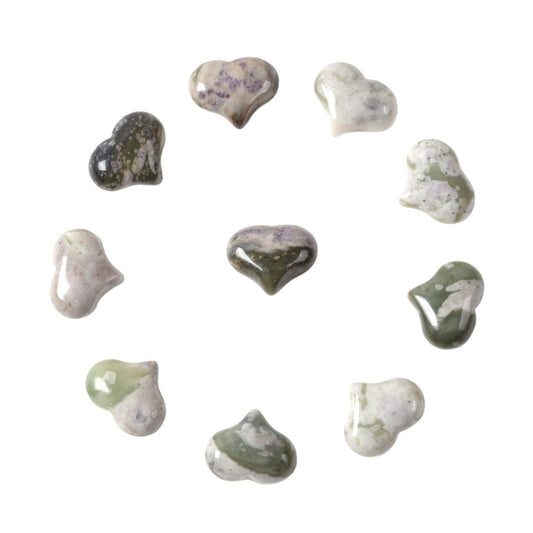Justinstones Natural Peace Jasper Gemstone Healing Crystal 1 inch Mini Puffy Heart Pocket Stone Iron Gift Box (Pack of 10)
