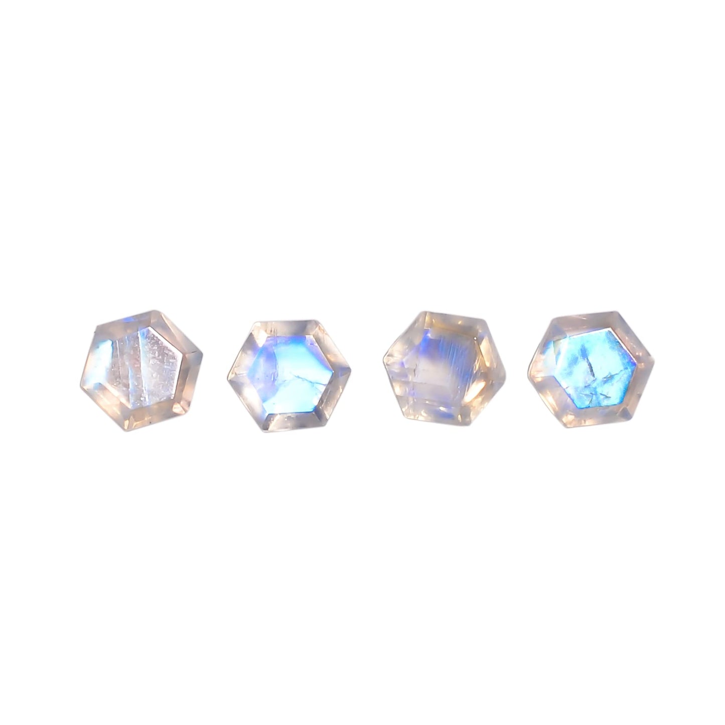 GEMKORA 4pcs, 6x6x4mm Natural Blue Flash Rainbow Moonstone Hexagon Shape-Step Cut Gemstone Wholesale, Jewelry Making Loose Gemstone, Minerals, DIY, Healing Crystals, Bulk Deal