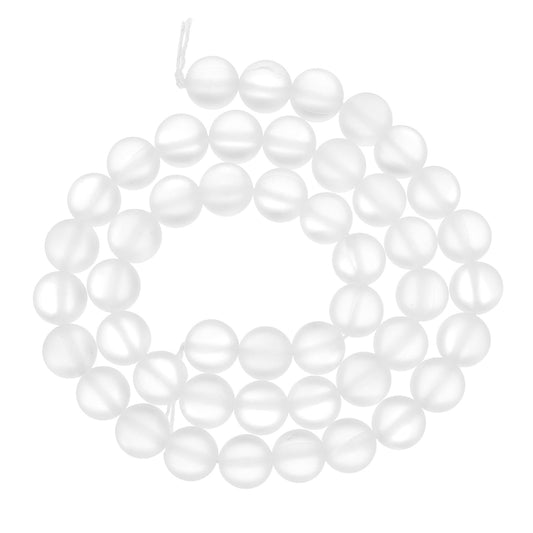uxcell Matte Crystal Glass Beads 8mm Synthetic Frosted Shining Semi-Precious Round Loose Beads Synthetic Moonstone for Jewelry Making DIY Bracelet, White Silver
