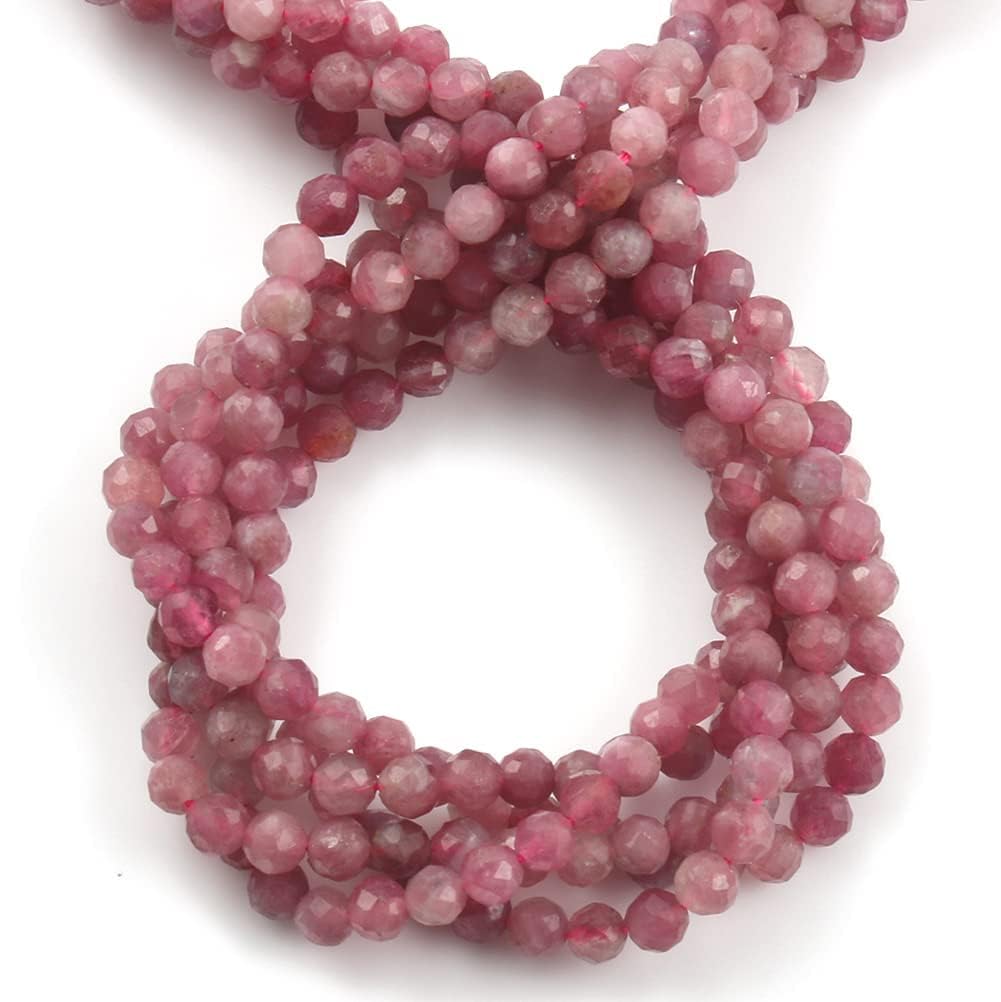 Song Xi 90pcs 4mm Natural Pink Tourmaline Gemstone Beads Faceted Round Loose Stone Beads for Jewelry Making (1 Strand)