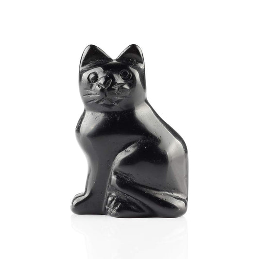 YWG Stone Black Obsidian 2.0inch Cat Large Statue Feng Shui Crafts Carved Figurine Chakra Carving Healing Reiki