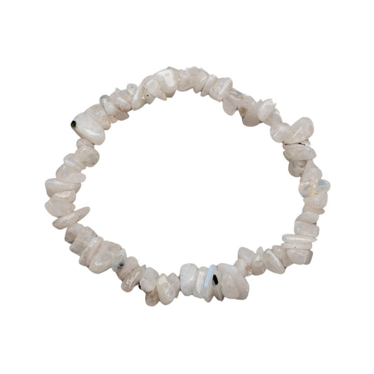 Down To Earth Moonstone Natural Gemstone Bracelets, Chakra Crystal Healing Chip Stretch Bracelets, Gemstone Polished Irregular Crystals, Crystal Irregular Chips Beads Stretch Bracelets (Moonstone)