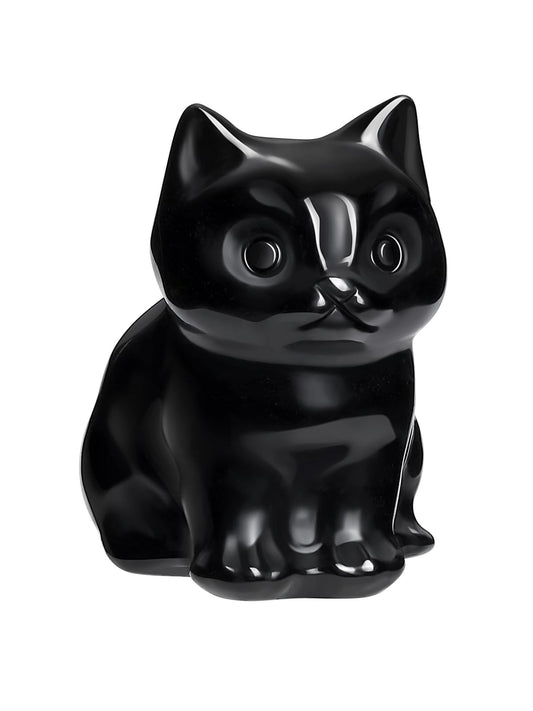 CrystalTears Black Obsidian Crystal Cat Figurine Carved Healing Crystal Gemstone Cat Lucky Cute Stone Cat Statue for Home Office Desk Meditation Decor Gifts for Women Men Cats Lover Christmas