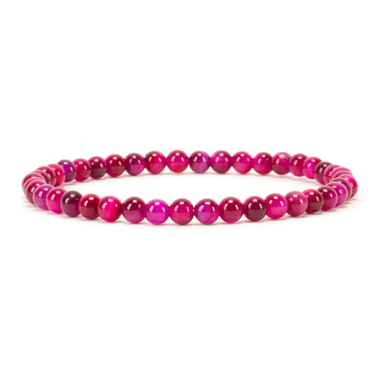 Cherry Tree Collection - Small, Medium, Large Sizes - Gemstone Beaded Bracelets For Women and Men - 4mm Round Beads (Pink Tiger's Eye, Medium)