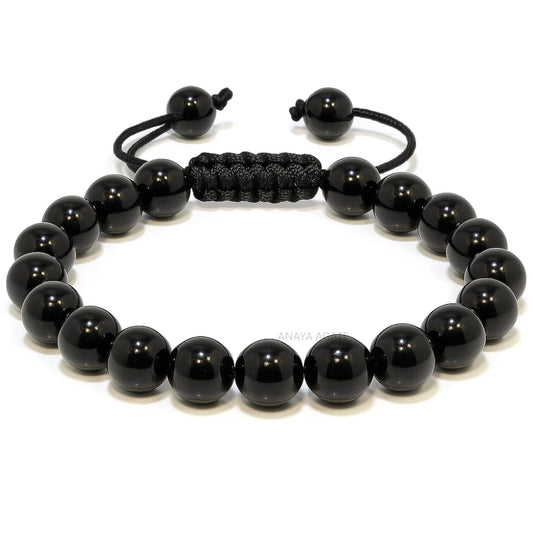ANAYA AGATE Healing Crystal Bracelet – Chic Gemstone Bracelet for Men and Women – 8mm Round Bead Bracelets for Spiritual Healing, Protection, Positive Energy - Black Obsidian