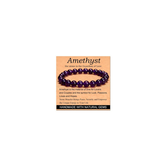 CHELYQST Amethyst Bracelet - Stone of Guardian of Love,Stretch Natural Stone Crystal Beads Jewelry Gifts for Women Men Unisex Adult,8mm