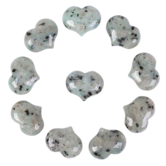 Natural Kiwi Jasper Gemstone Healing Crystal 1 inch Mini Puffy Heart Pocket Stone Iron Gift Box (Pack of 10)