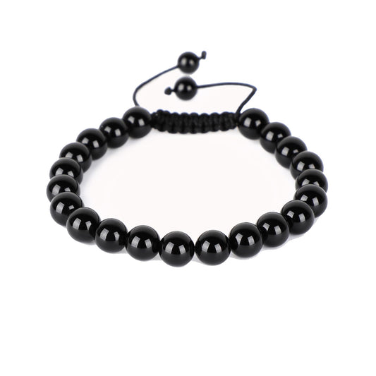 AD Beads Natural 8mm Gemstone Bracelets Healing Power Crystal Macrame Adjustable 7-9 Inch (Black Onyx)