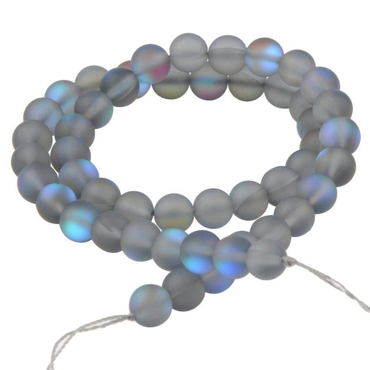 Matte Aurora Crystal Glass Beads Gemstone 6MM Grey Frosted Glitter Shining Mermaid Round Loose Beads Frosted Moonstone for Jewelry Making