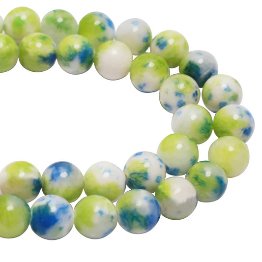 ZHFMLY 10mm Natural Persian Jade Beads, Green Colorful Dyed Healing Crystal Round Loose Stone Beads for Jewelry Making, DIY Bracelets Necklaces, Chakra Energy Craft Supplies One Strand