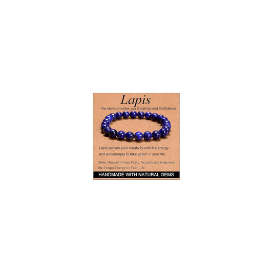 CHELYQST Lapis Lazuli Bracelet - Stone of Creativity and Confidence,Stretch Natural Stone Crystal Beads Jewelry Gifts for Women Men Unisex Adult,8mm