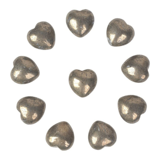 Natural Pyrite Gemstone Healing Crystal 0.8" Mini Puffy Heart Pocket Stone Iron Gift Box (Pack of 10)